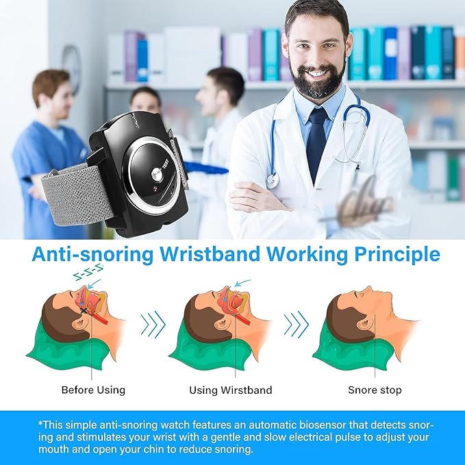 Anti-Snoring Device, Smart Wristband with Bionic Detection, Sleep Position Monitor, Conductive Patch Technology, Designed to Reduce Snoring Improve Nighttime for Men & Women