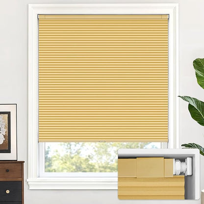 LazBlinds Cordless Cellular Shades, No Tools No Drill Blackout Honeycomb Shades Pleated Blinds for Windows, 40" W x 64" H, Yellowish-Brown
