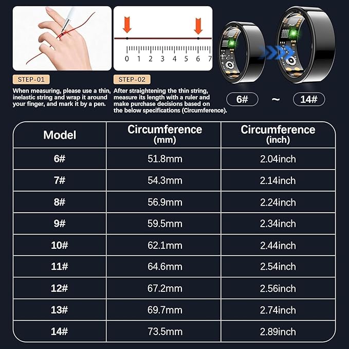 Ring Health Tracker for Women Men, Fitness Ring with Heart Rate,Blood Oxygen,Sleep Monitor,Calories, Step Counter, IP68 Waterproof Smart Ring for iPhone & Android, No Subscription Fee (Black, 11#)