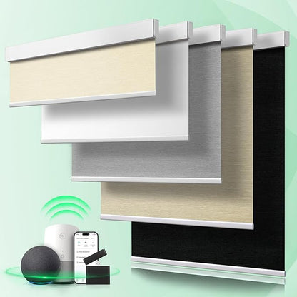 Electric Blinds with Remote for Windows Motorized Blackout Blinds Custom Remote Control Roller Shades Cordless Automatic Blinds Compatible with Alexa Google Tuya (Beige-Custom,Custom Size)