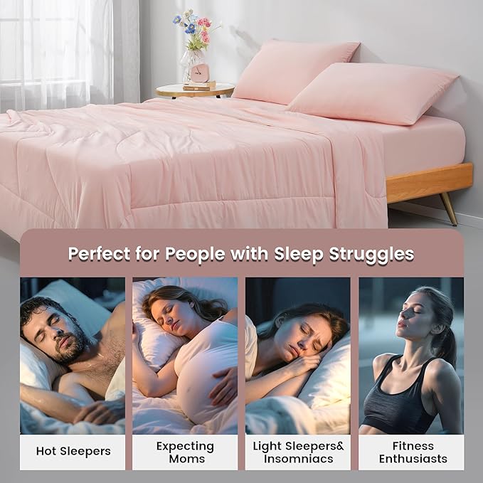 Dream Valley Outlast® King Cooling Comforter, NASA-Grade Instant Cooling Blanket for Hot Sleepers, Luxurious Comforter for All Season, Pink Blush, 106"x90"