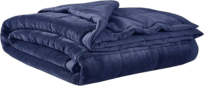 Madison Park Queen Cozy Blanket HeiQ Smart Temperature Plush to Microfiber Reverse Box Quilting, Reversible, Soft All Season, Lightweight Summer Cover, for Bed, Couch and Sofa, Full/Queen, Navy