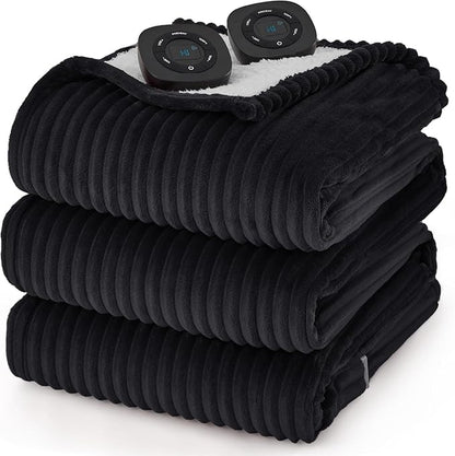 Dual-Monitor Temperature-Adjustable Electric Blanket, Timed Blanket, for Home Use, (90x100 Inches, Gray)(08 - White)