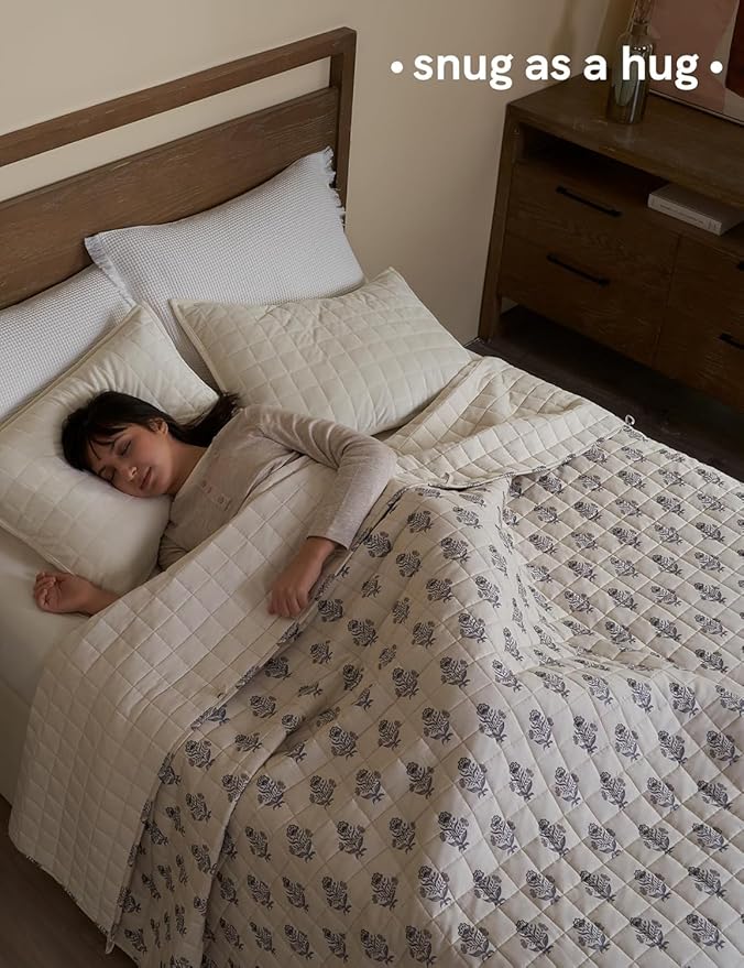 YnM 10lbs Weighted Blanket for Adults, Linen Heavy Bed Throw Blanket with Cooling Glass Beads for All Season Use, Ideal for ~90lbs (48x72 Inches, Twin/Full, Damask)