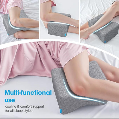 Knee Pillow for Side Sleepers with Cooling Gel, Memory Foam Elevation Pillow for Spine Aligning, Sciatica, Back, Hip, Knee, Ankle Pain, Grey/Regular