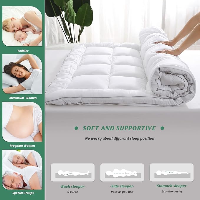 GRT Pillowtop Mattress Topper Twin XL Size, Rayon from Bamboo Mattress Cover Padded with 900gsm 3D Snow Down Alternative Filling, Extra Thick Mattress Pad Twin XL for Back Pain
