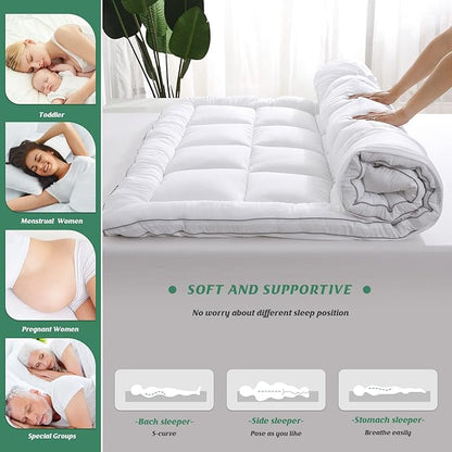 GRT Pillowtop Mattress Topper Full Size, Rayon from Bamboo Mattress Cover Padded with 900gsm 3D Snow Down Alternative Filling, Extra Thick Mattress Pad Full for Back Pain