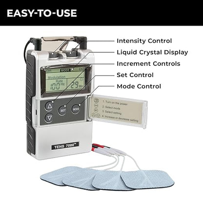 TENS 7000 Digital TENS Unit with Accessories - Muscle Stimulator Machine for Back Pain Relief, Sciatica, Neck, Nerve, Shoulder, Hip, Elbow, Muscle Pain Relief