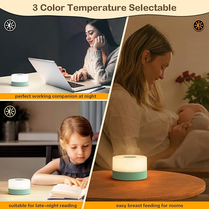 JUSHENG Rechargeable Baby Night Light LED Nursery Lamp Touch Lights, Dimmable and 3 Color Temperature Adjustable Bedside Night Light for Kids, Breastfeeding, Green