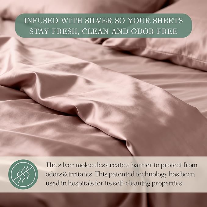Eucalyptus Sheets - Infused with Silver for Anti-Odor, Softer Than Silk Fibers, More Cooling Than Cotton - Perfect for Hot Sleepers & Sensitive Skin - 100% Tencel Lyocell - Cali-King Sheet Set