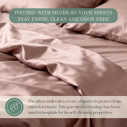 CASILVA Eucalyptus Sheets - Infused with Silver for Anti-Odor, Softer Than Silk Fibers, More Cooling Than Cotton - Perfect for Hot Sleepers & Sensitive Skin - 100% Tencel Lyocell - Queen Sheet Set