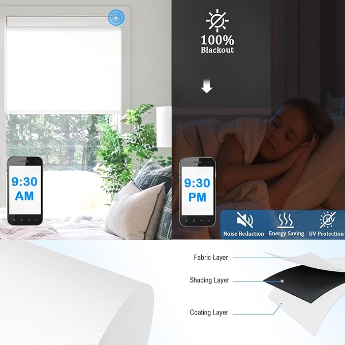 Motorized Blinds with Remote Cordless Automatic Motorized Shades Custom Blinds for Indoor Windows Smart Curtains with Alexa Google Home(Blackout Ivory White,W57 x H72in)