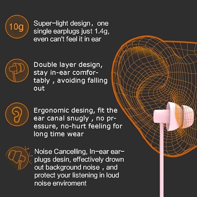 MAXROCK (TM Total Soft Silicon Headphones with Mic Sleep Travel Choice for Cellphones Tablets and 3.5mm Jack (Light Pink)