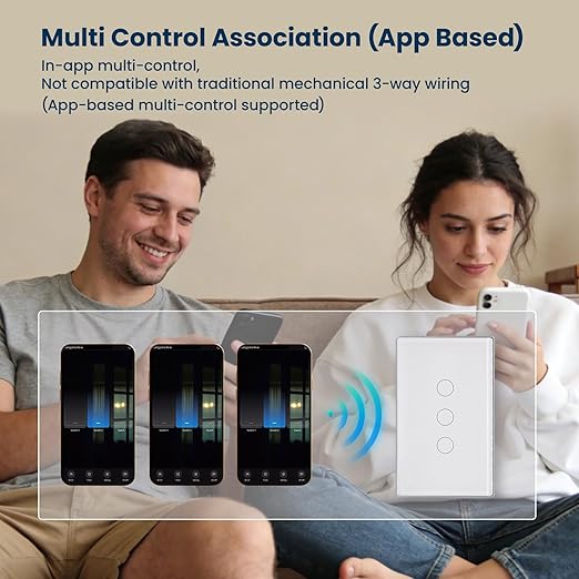 Smart Light Switch,3-Button,Aluminum Frame, Neutral Required,2.4GHz, Tuya Smart Life App,Voice Control,2.5D Curved-Edge Tempered Glass Panel,White