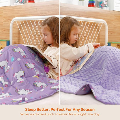 Uttermara Weighted Blanket 7 lbs, Ultra Cozy Minky Weighted Blankets with Cartoon Patterns, Heavy Blanket Great for Calming and Sleeping, 41x60 inches, Purple Unicorn