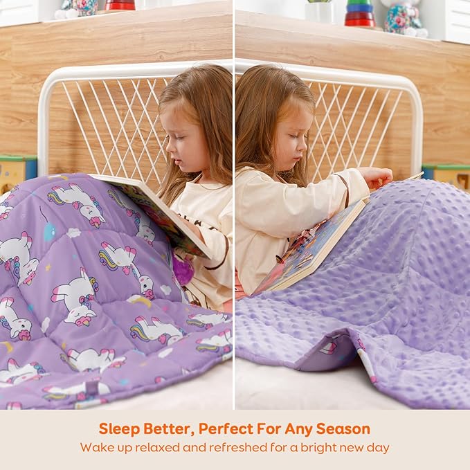 Uttermara Weighted Blanket 3 lbs, Ultra Cozy Minky Weighted Blankets with Cartoon Patterns, Heavy Blanket Great for Calming and Sleeping, 36x48 inches, Purple Unicorn
