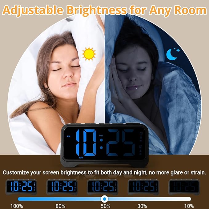 Loud Alarm Clock for Heavy Sleepers Adults, Vibrating Alarm Clock for Teens/Deaf, 7.5" Bright Clear Digital Screen, Adjustable Brightness with Night Light, 3 Levels Bed Shaker Under Pillow, Dual Alarm