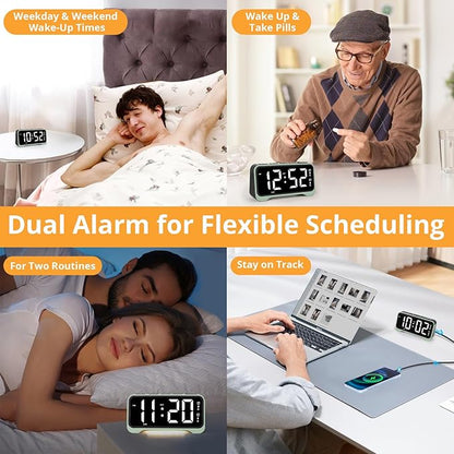 Loud Alarm Clock for Heavy Sleepers Adults, Vibrating Alarm Clock for Teens/Deaf, 7.5" Bright Clear Digital Screen, Adjustable Brightness with Night Light, 3 Levels Bed Shaker Under Pillow, Dual Alarm