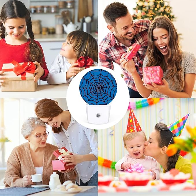 Blue Spider Web Plug-in Led Night Light with Auto Dusk to Dawn Sensor for Boys Girls Room Decor, Wall Lamp Nightlights for Hallway,Bedroom, Kids Room, Kitchen, Stairway, (0.5W, 2 Pack)