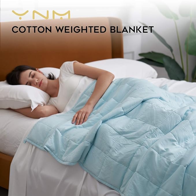 YnM Weighted Blanket,Heavy 100 Percent Oeko-Tex Certified Cotton Material(Light Blue, 80''x87'' 30lbs), Two Persons(140~240lb) Sharing Use on Queen/King Bed | A Duvet Included