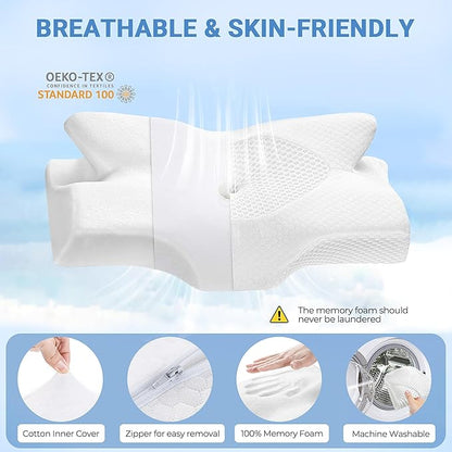 Elviros Cervical Memory Foam Pillows for Neck and Shoulder Pain, Ergonomic Orthopedic Sleeping Support Pillow for Side Sleepers, Back and Stomach Sleepers (Blue)