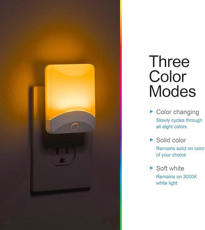 GE Color Changing LED Night Light for Kids, Dusk to Dawn Sensor, Home Decor Apartment Essentials, Wall Lights for Bedroom, Ambient Lighting, Nightlights Plug in, 1 Pack, 34693