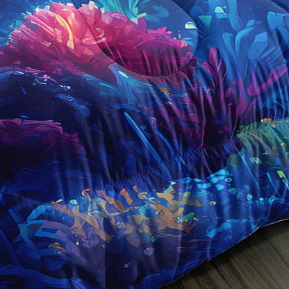 Fantasy Jellyfish Comforter Twin Bedding Sets for Girls Kids Toddlers,Coral Starfish Ocean Theme Bedroom Decor,Blue Underwater World Bedding Sets with 2 Pillowcases.