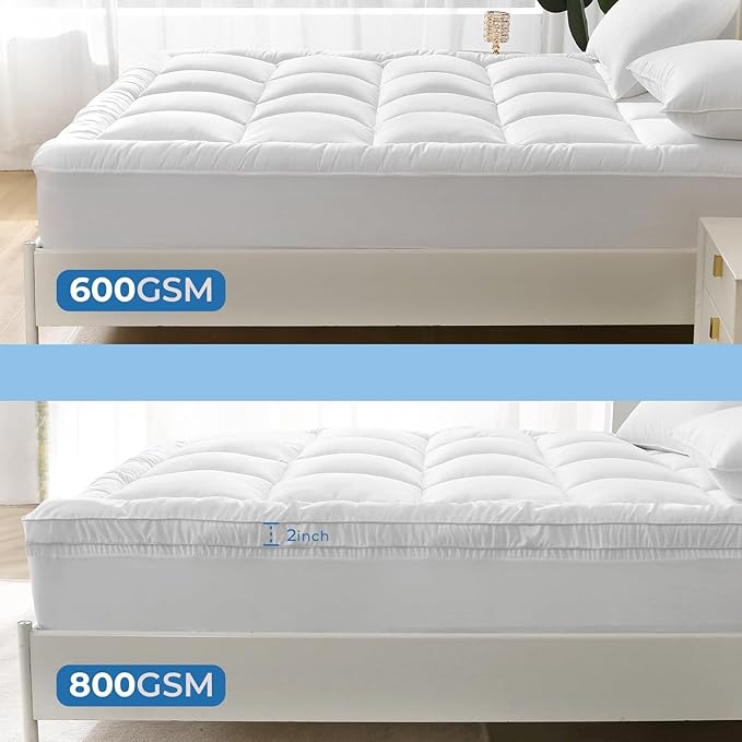 YUGYVOB California King Mattress Topper - 600GSM Extra Thick Cooling & Breathable Mattress Pad with Deep Pocket 8"-21" & Soft Down Alternative Filling, White