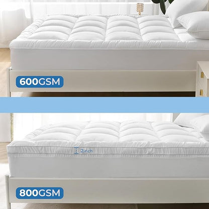 YUGYVOB Queen Mattress Topper -600GSM Extra Thick Cooling & Breathable Mattress Pad with Deep Pocket 8"-21" & Soft Down Alternative Filling, White