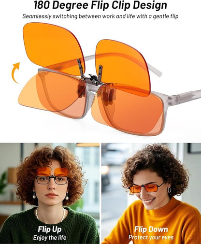 Blue Light Clip-On Glasses for Over-Eyeglasses | Anti-Fatigue Gaming & Computer Use | Lightweight & Universal Fit