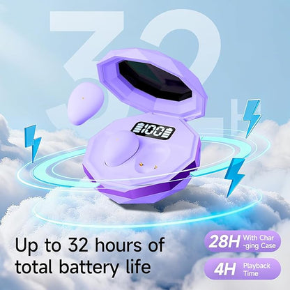 sunvito Sleep Earbuds for Side Sleepers, Mini Invisible Wireless Bluetooth 5.4 Micro Sleep Headphones, Hidden Earbuds with LED Screen for Small Ears Sleeping, Working, Exercise, Hiking(Purple)