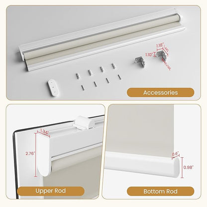Grandekor Motorized Blinds with Remote Control, Blackout Roller Shade Electric Shades Cordless Smart Blinds for Bedroom Living Room Office,Beige,W48xH72