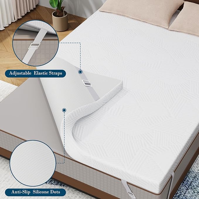 2 Inch Queen Memory Foam Mattress Topper, Cooling Gel Bed Topper with Removable Cover, Soft & Pain Relief & Breathable, CertiPUR-US & Oeko-Tex Certified