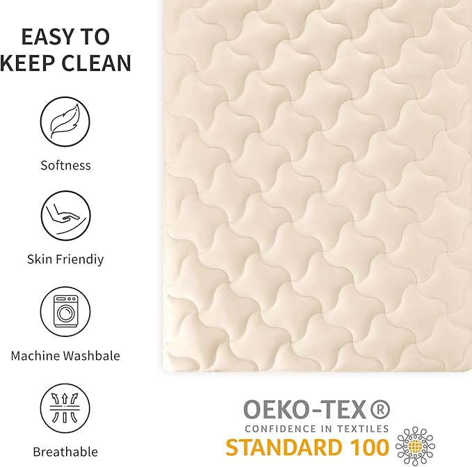 SLEEP ZONE Full Size Soft Mattress Pad, Quilted Fitted Mattress Cover for Bedroom, Fluffy Down Alternative Mattress Protector, Deep Pocket 8~21 inch, Machine Washable (Beige, Full)