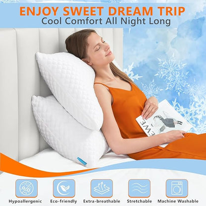 Cooling Memory Foam Pillows Firm and Soft, Standard Size 1 Pack, Original Adjustable Pillows for Side, Back or Stomach Sleepers with Removable Washable Cover
