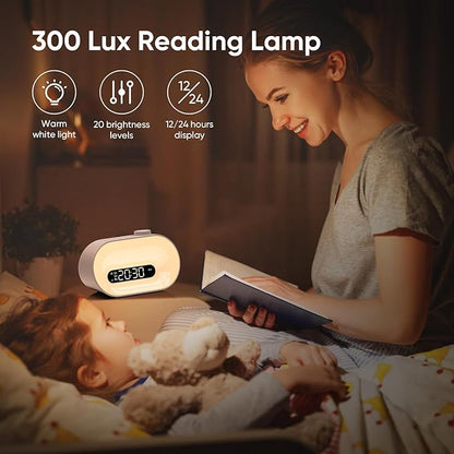 Sunrise Alarm Clock White Noise Machine with 30 Soothing Sounds for Sleep - Natural Wake Up Light - Dimmable Night Light Clock with 2 Alarms & Sleep Timer - Sound Machine for BabyKids Adults Bedroom