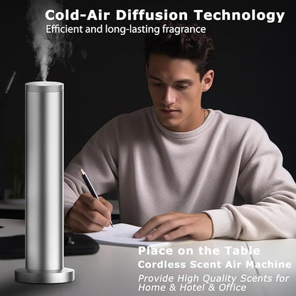 2026 Upgraded Cordless Rechargeable Diffuser - Hotel Scent Diffuser for Whole House- Scent Air Machine -App Bluetooth Control - Waterless Essential Oil Diffuser for Large Room, Studio Office -Silver