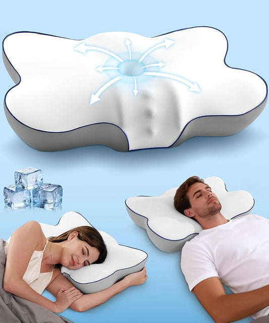 Cervical Neck Pillow for Pain Relief, Ergonomic Side Sleeper Pillow for Neck Support, Cooling Memory Foam Pillows Contour Orthopedic Bed Pillow for Back Stomach Sleepers (White)