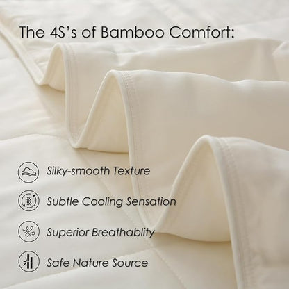 EP Mode Lightweight Quilt Blanket for Summer, Viscose from Bamboo Fabric & Filling, Natural, Breathable & Machine Washable- Ivory, Queen