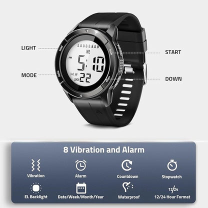 TICCI Men Unisex 8 Vibrating Alarms Watch for Elderly Seniors, Medication Aids Pill Reminder, Big Digits, Waterproof, Vibra Alert Notification,