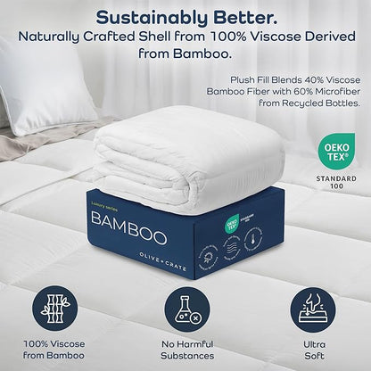 Olive + Crate Twin XL | Twin Size Comforter - 100% Outer Shell Viscose Derived from Bamboo Comforter - Hypoallergenic, Cooling Duvet Insert for Twin Bedding - White Dorm Bedding - 62"x90"