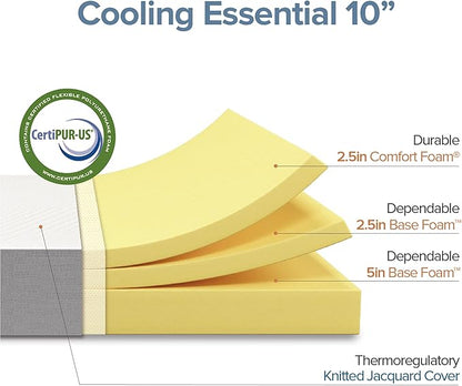 Zinus 10 Inch Twin Cooling Essential Foam Mattress, Affordable Quality, Certified Safe Materials