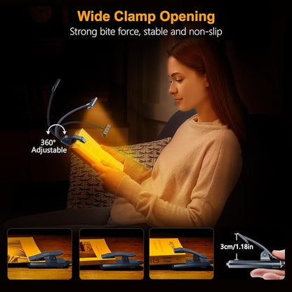 Gritin 19 LED Rechargeable Book Light for Reading in Bed with Memory Function- Eye Caring 3 Color Temperatures,Stepless Dimming Brightness,90 Hrs Runtime Clip on Light for Book Lovers-Pacific Blue