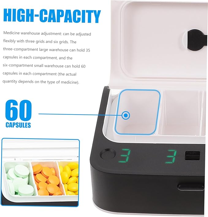 Electronic Pill Dispenser Alarms Medicine Reminder Medicine Timer Organizer for Daily Medication Smart Pill Box for Seniors Home Travel