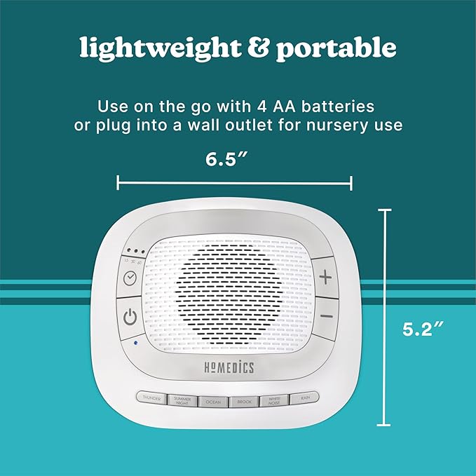Homedics SoundSleep Rejuvenate White Noise Sleep Machine, Small Travel Sound Machine with 6 Relaxing Nature Sounds, Portable Sound Therapy for Home, Office, Nursery, Auto-Off Timer, by Homedics