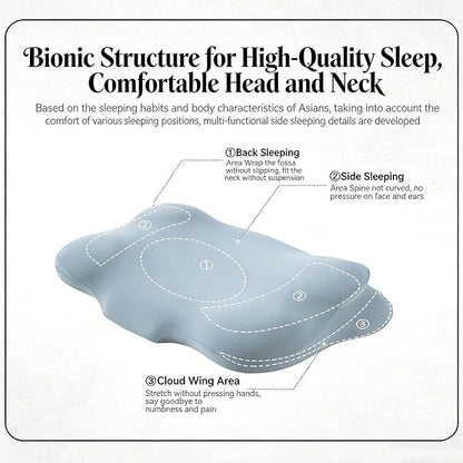 Cloud Pillow, Ergonomic Memory Foam Pillow for Side Sleepers, Cervical Neck Support Pillow, Breathable Pillowcase, Dual Height Contour Pillow for Back & Stomach Sleepers (Dark Blue)