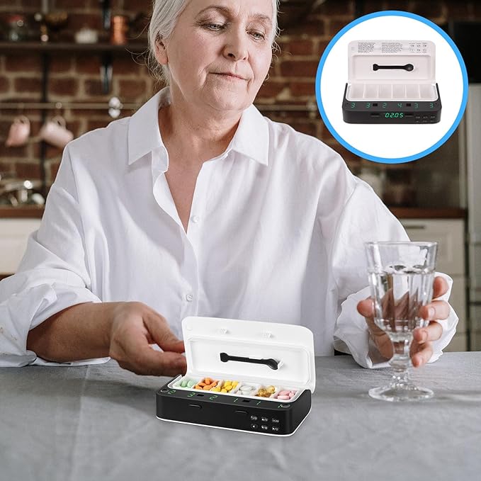 Smart Electronic Pill Organizer with Alarm Clock Portable Medicine Reminder Box for Elderly Travel Storage White