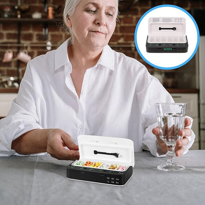 Smart Electronic Pill Organizer with Alarm Clock Portable Medicine Reminder Box for Elderly Travel Storage White