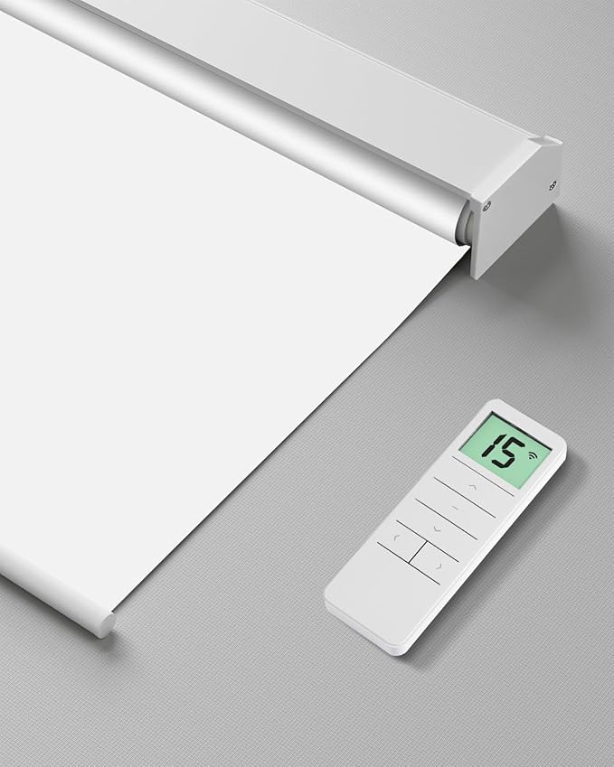 Motorized Roller Shade with Remote Control, Blackout Electric Shade for Windows Compatible with Alexa Google via Hub, Rechargeable Smart Window Blind Customized Size (Vinyl White)