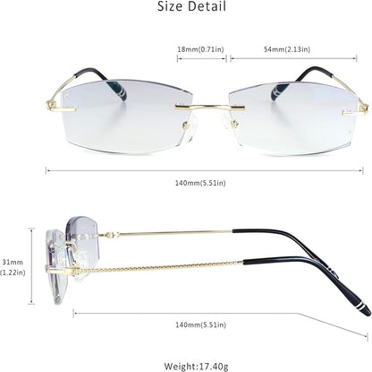 LifeArt Blue Light Blocking Glasses,Computer Reading Glasses,Rimless Frame Tinted Lens with Diamond,Stylish for Men (+2.00 Magnification)